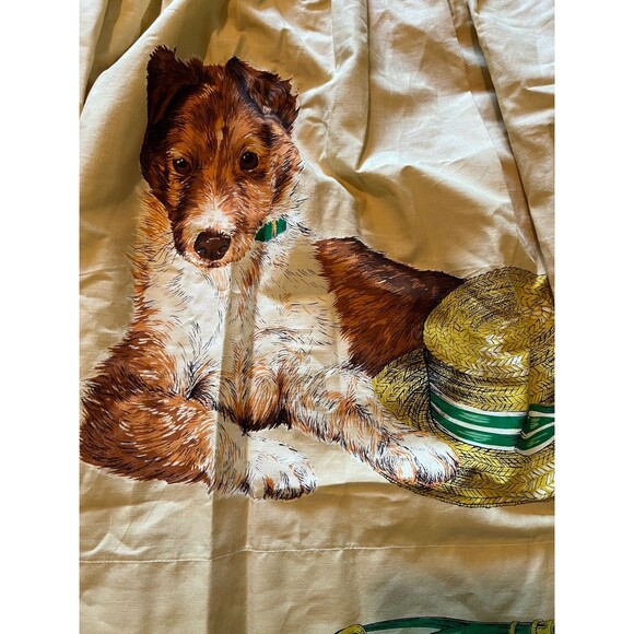 Vintage Half Apron Border Collie Puppy Dog with Sun Hat Tan Ties in Back - Picture 2 of 9